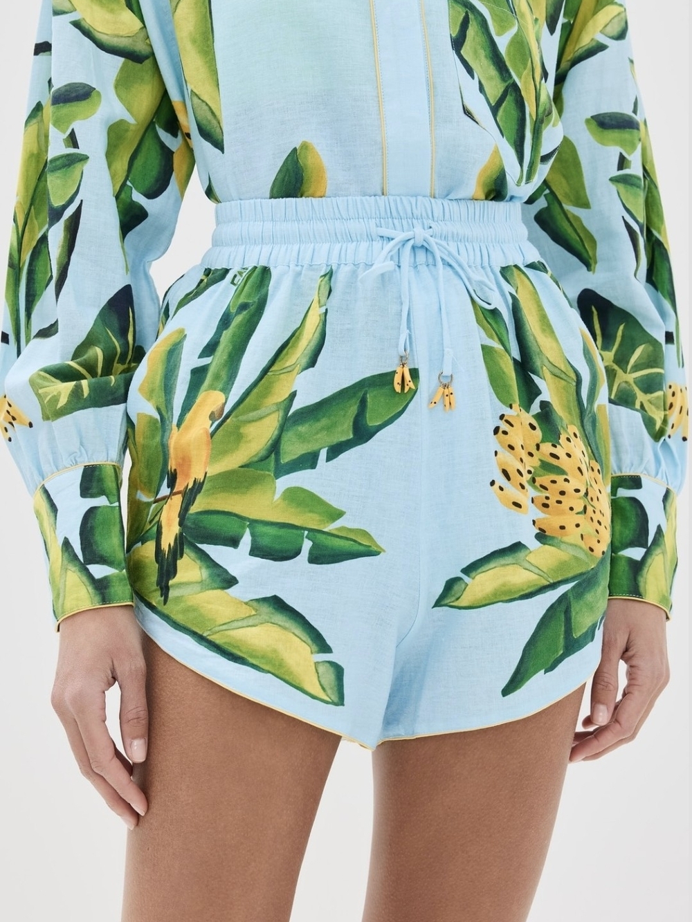 FARM Rio Light Blue Tropical-Print Drawstring Athletic Shorts